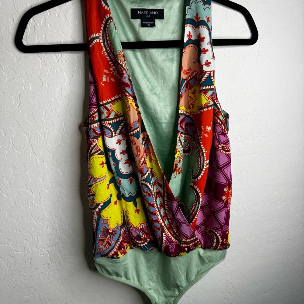 Marciano Multicolor Paisley Wrap Bodysuit with Mint